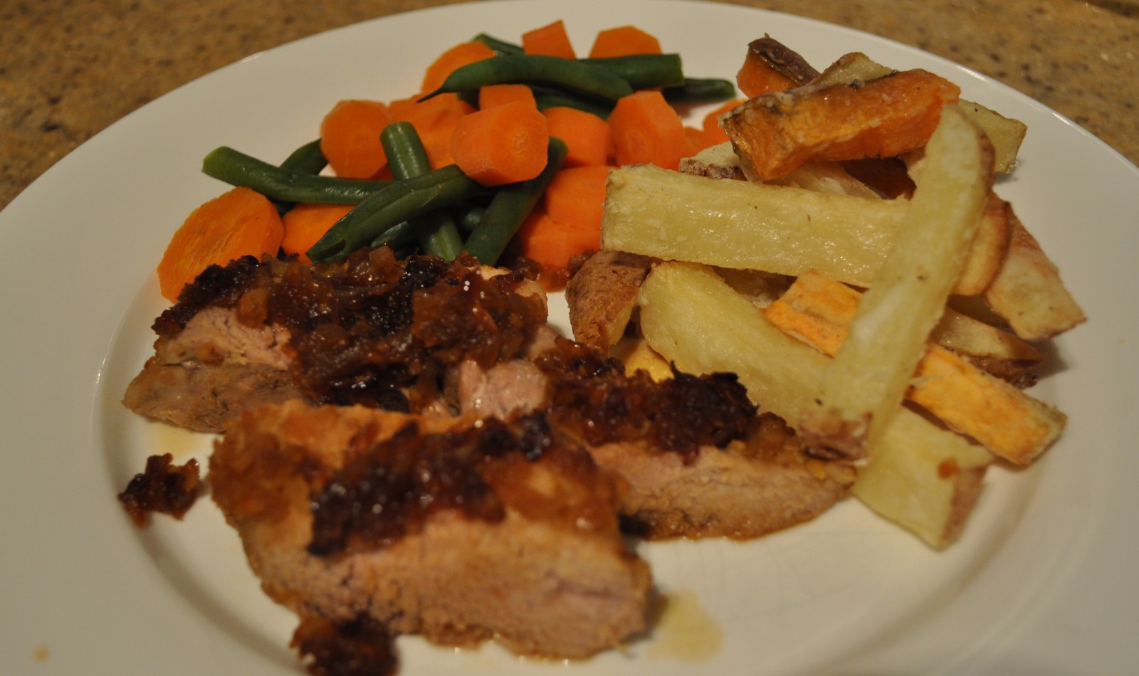 Pork fillet with apricot glaze and crispy fries Claire K Creations