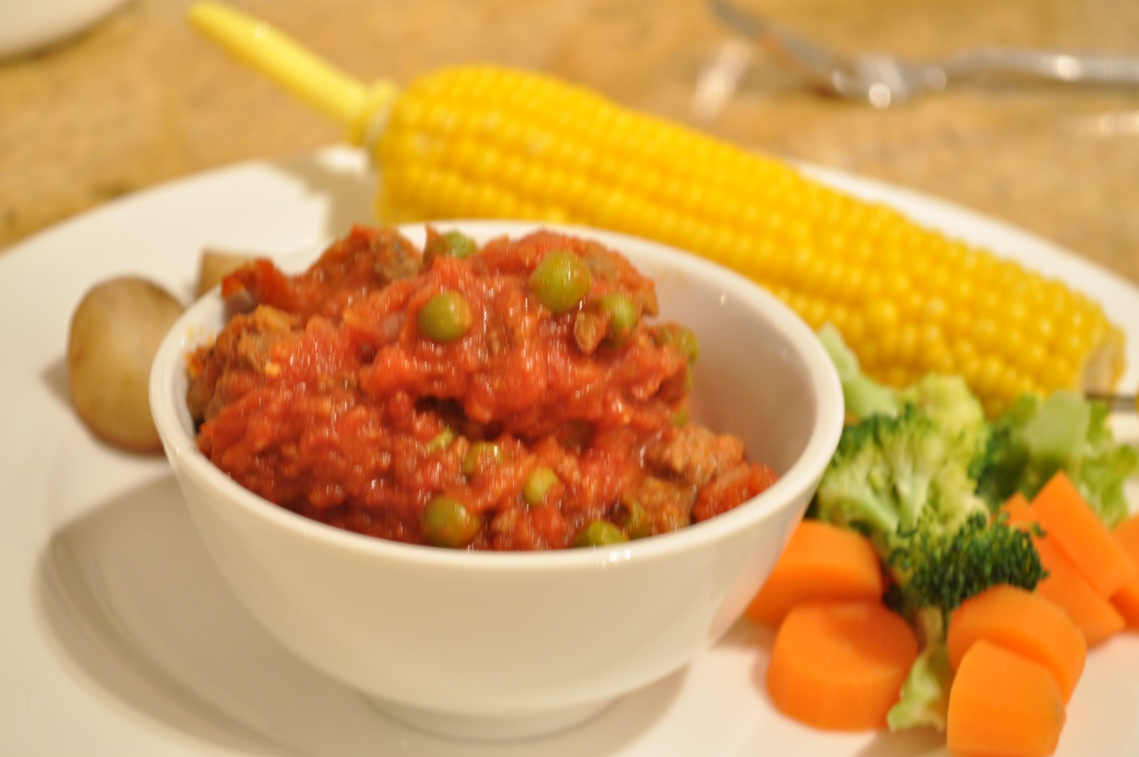 Meatballs in tomato and pea sauce Claire K Creations