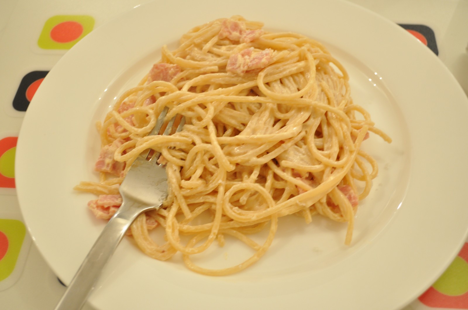 Spaghetti with white truffle oil and bacon Claire K Creations