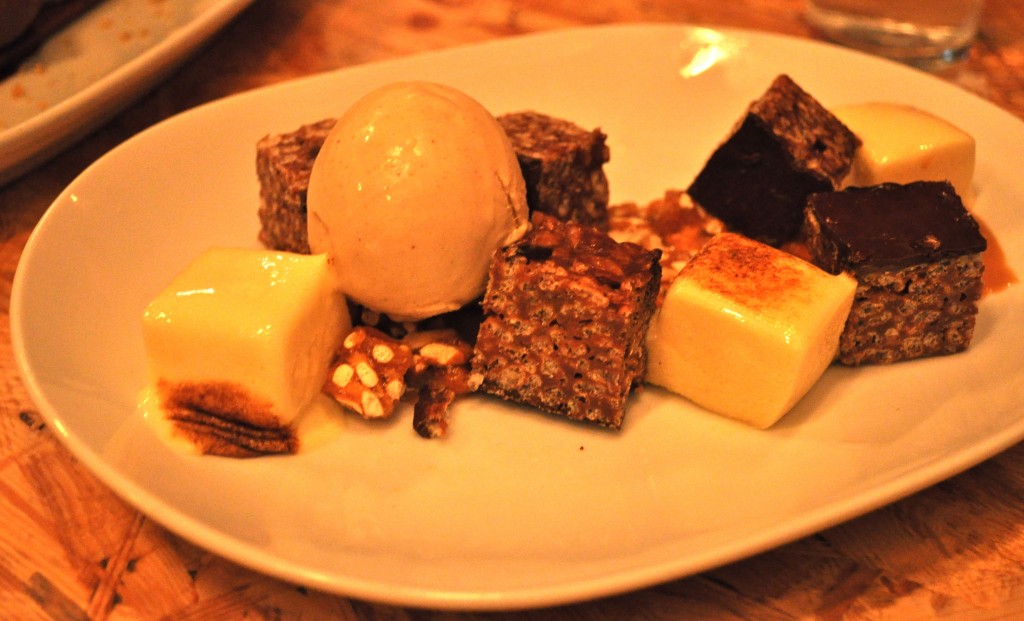 “Stoner’s Delight” doughnut ice cream, chocolate, rice bubble, pretzel, peanut brittle, marshmallow $12