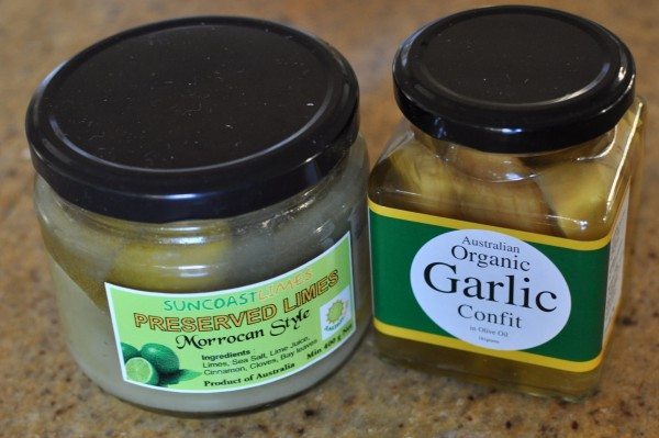 Preserved limes and confit garlic