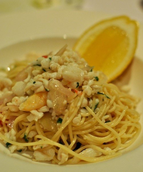 Spanner crab spaghettini, chili, garlic, parsley, shallots, lemon Clovelly Estate evoo $37 (main size)