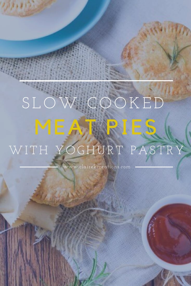 Slow cooked meat pies with wholemeal yoghurt pastry