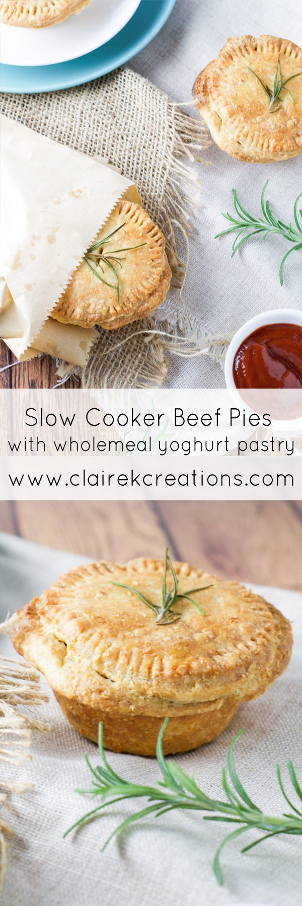 Slow cooked meat pies with wholemeal yoghurt pastry