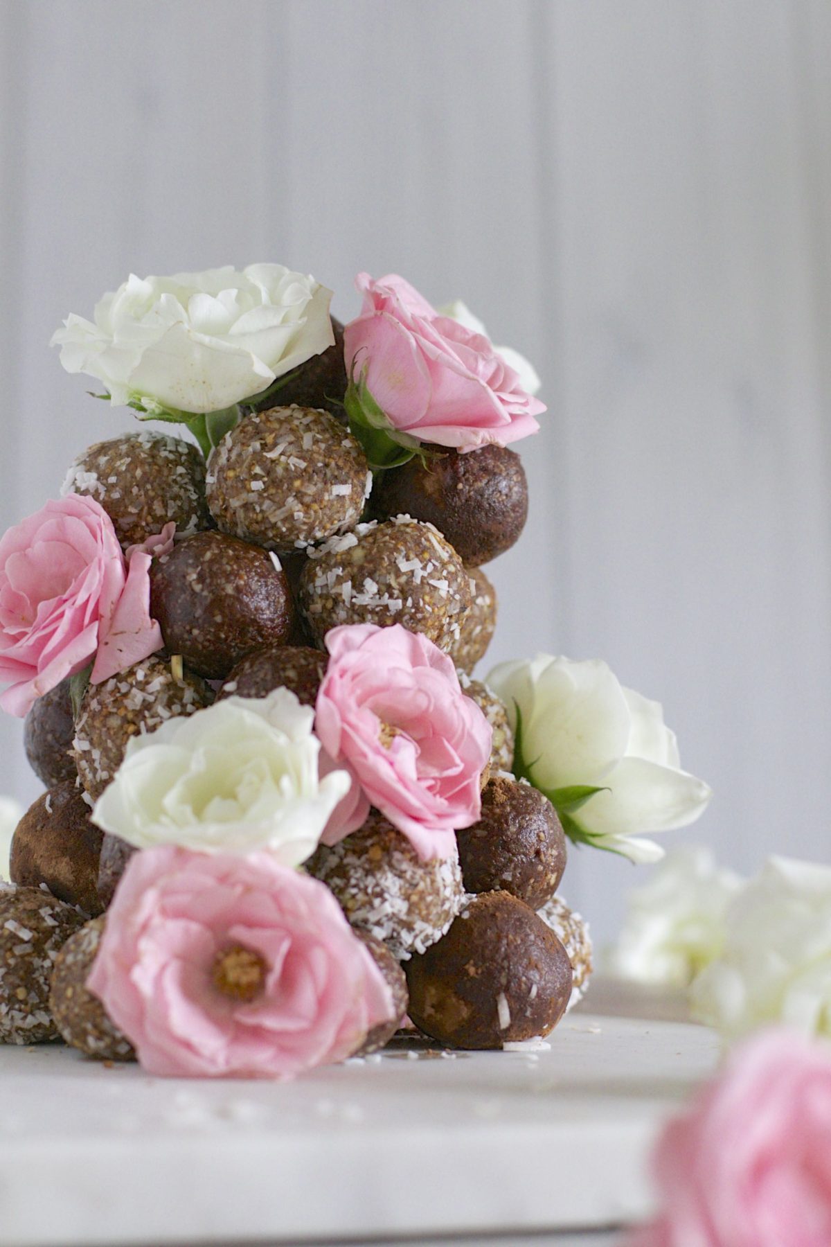 Chocolate almond and rose Bliss Balls via www.clairekcreations.com