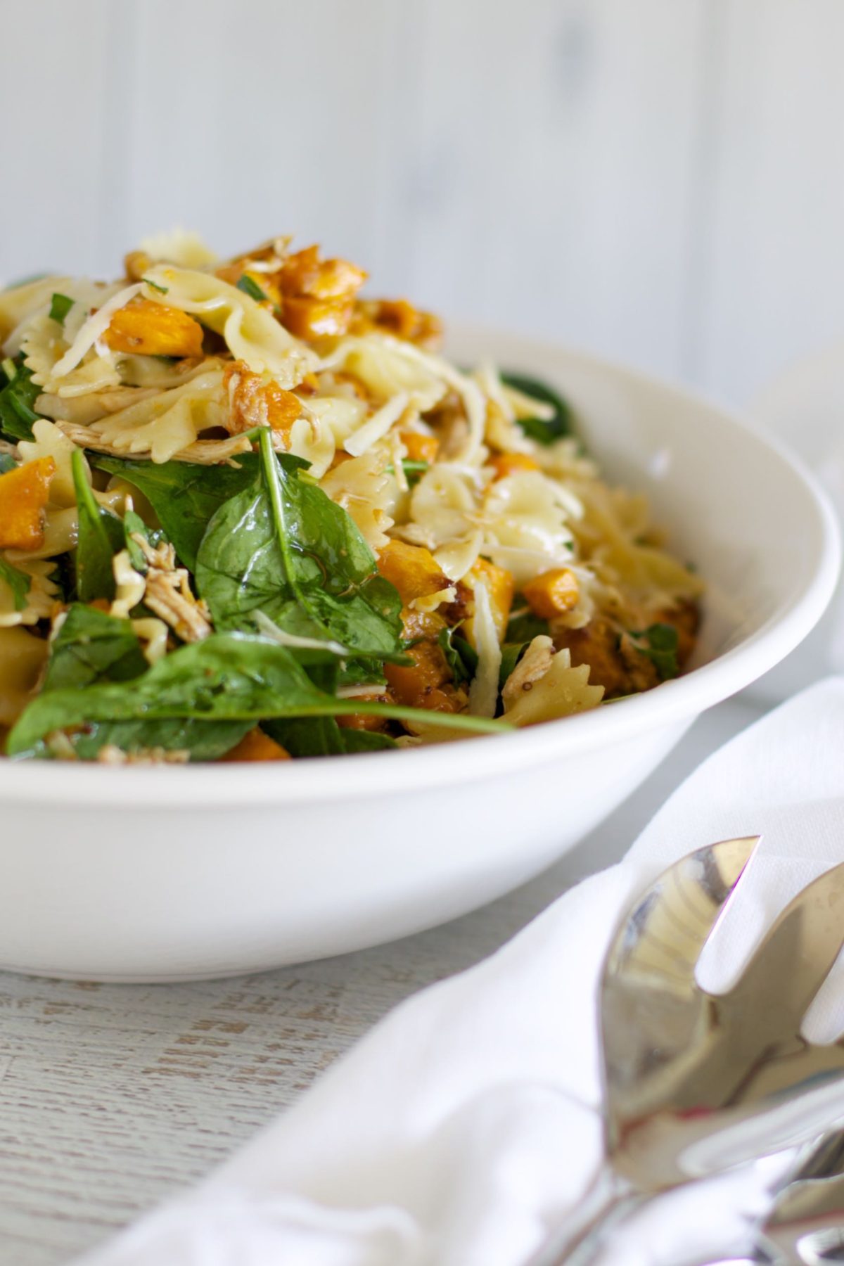 Maple pumpkin and walnut pasta salad with chicken Claire K Creations
