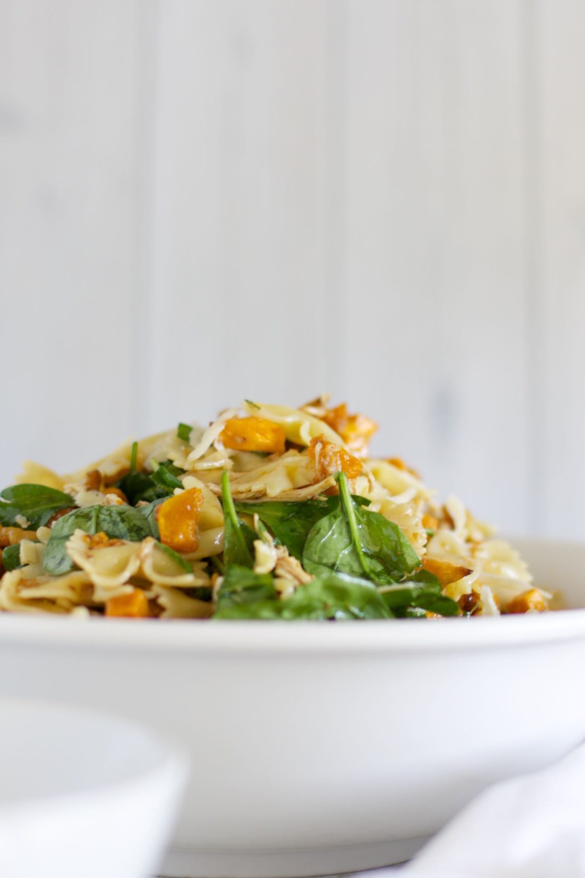 Maple pumpkin and walnut pasta salad with chicken via www.clairekcreations.com