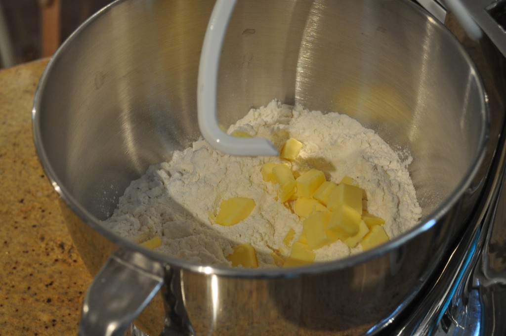 Flour and butter ready to be mixed for checkerboard hot cross buns