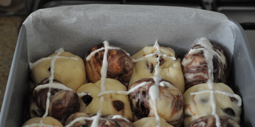 Adding the crosses to checkerboard hot cross buns