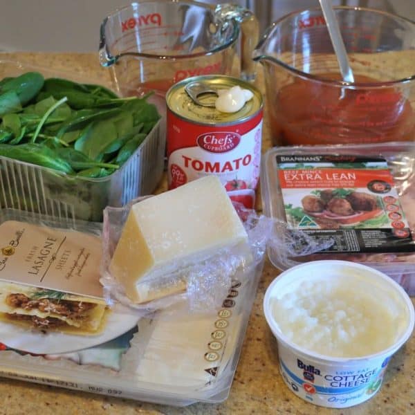 Ingredients to make low calorie lasagne