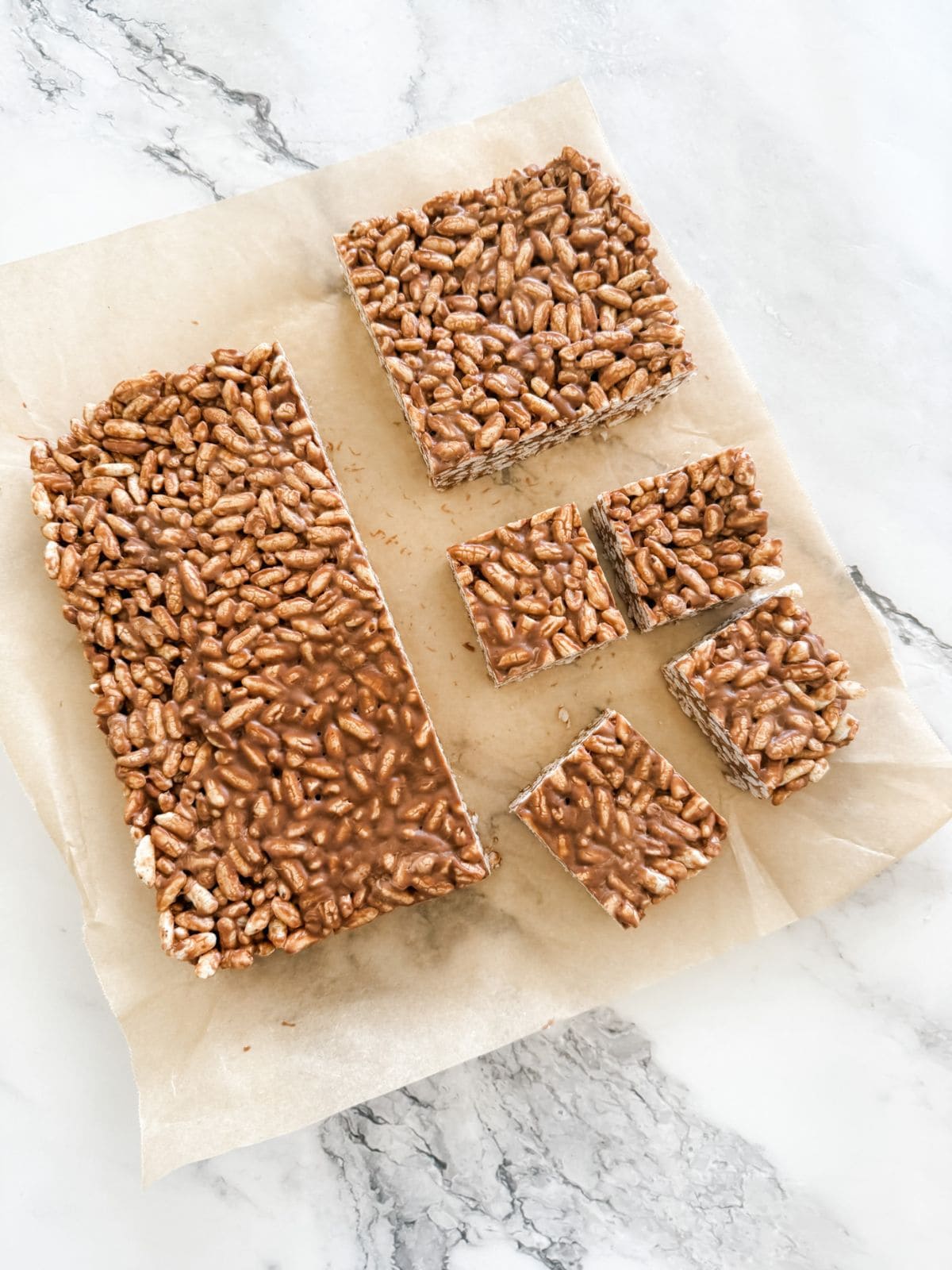 Mars bar slice squares sliced on baking paper