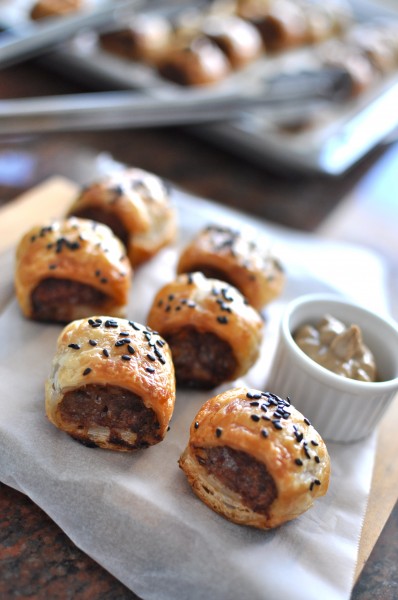Caramelised onion and blue cheese sausage rolls