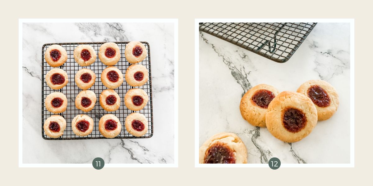 Strawberry Jam Drop Cookies cooling on a wire rack. 