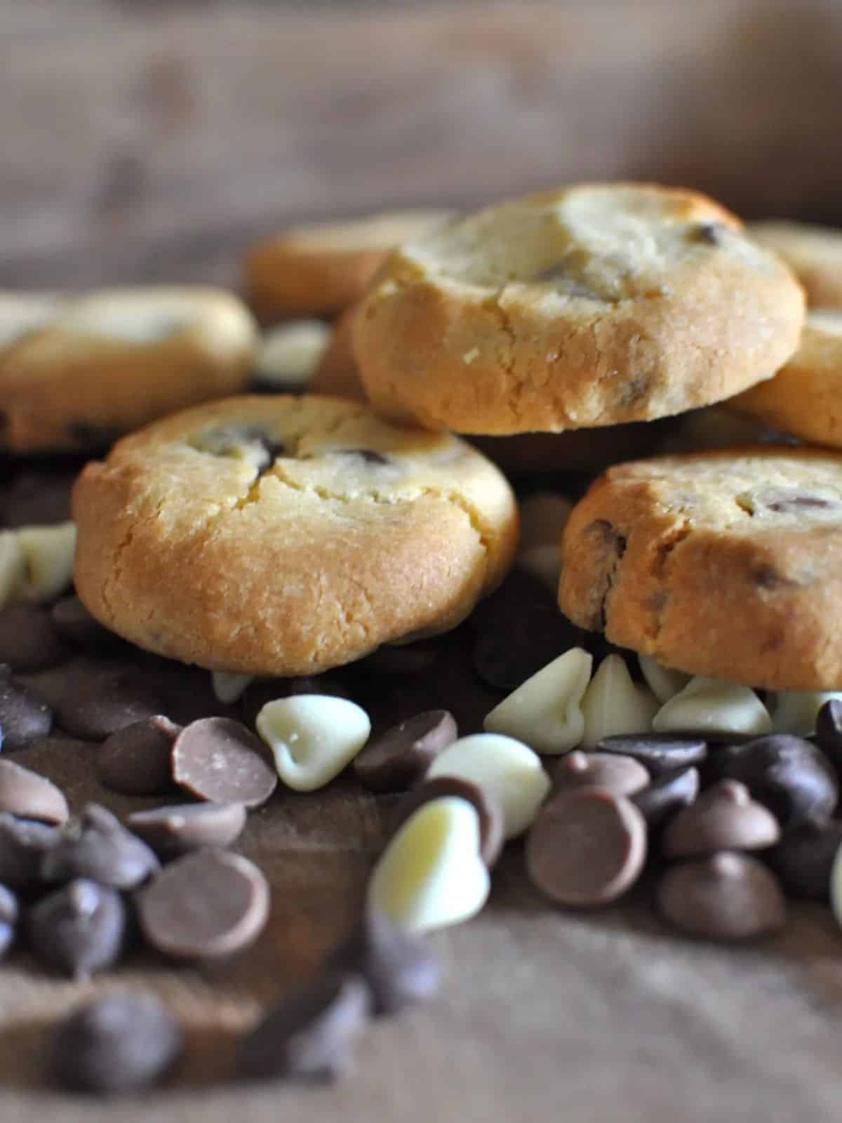 New Zealand Sante biscuits - chocolate chip cookies on bed of chocolate chips from Edmond's cook book