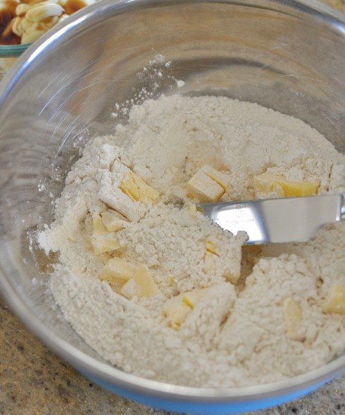 Cutting the butter into the dry ingredients