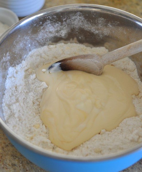 Mixing the wet into the dry
