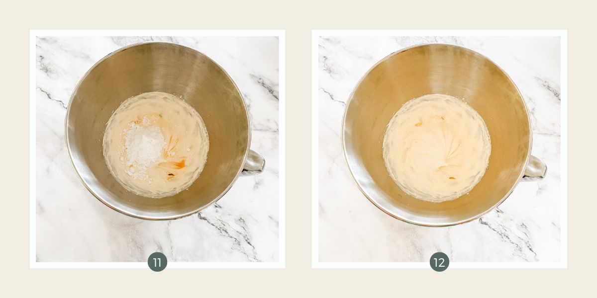 Cream, icing sugar and vanilla in bowl of electric mixer and whipped in the bowl. 