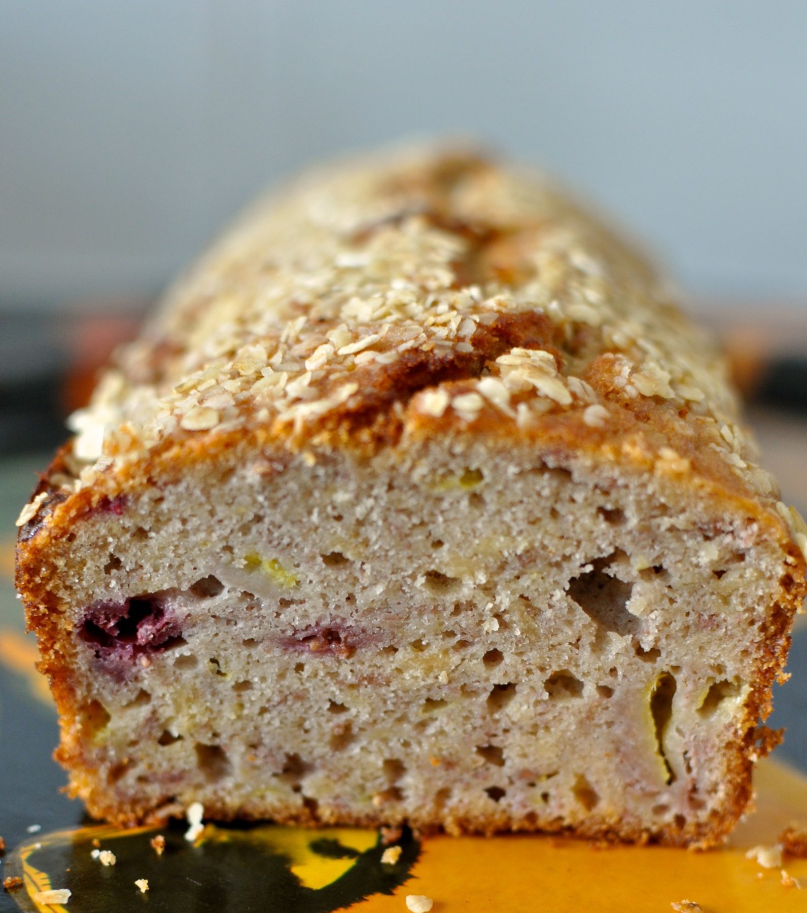 Raspberry and honey oat banana bread Claire K Creations