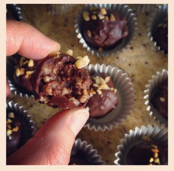 Inside the macadamia truffle