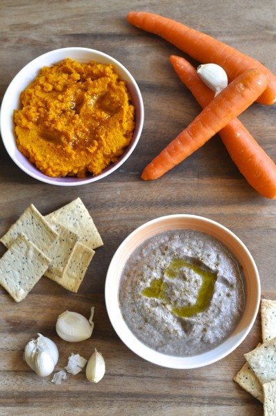 Zucchini & olive hommus & paleo carrot dip