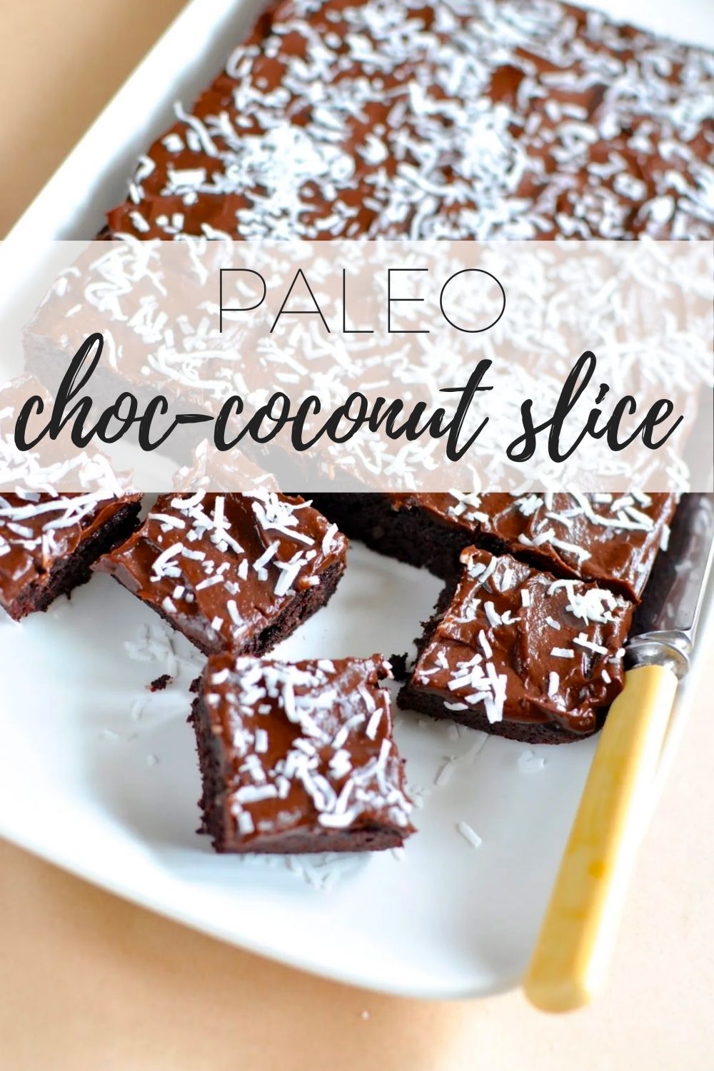 Paleo chocolate coconut slice - gluten-free, egg-free with chocolate fudge icing