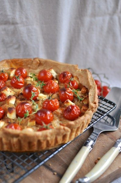 Caramelised onion, tomato & feta tart