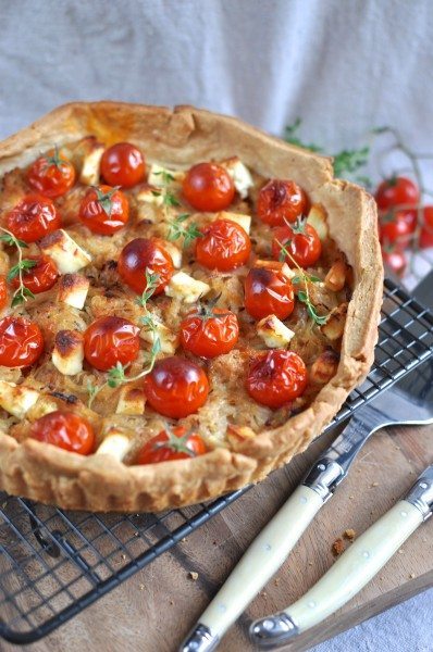 Caramelised onion, tomato & feta tart