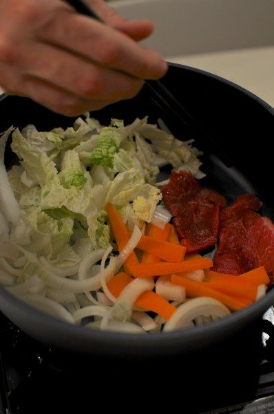 Add the veges and some meat