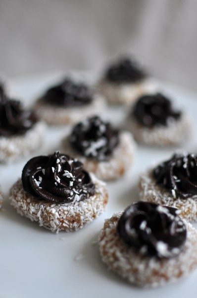 no bake coconut macadamia biscuits with chocolate icing