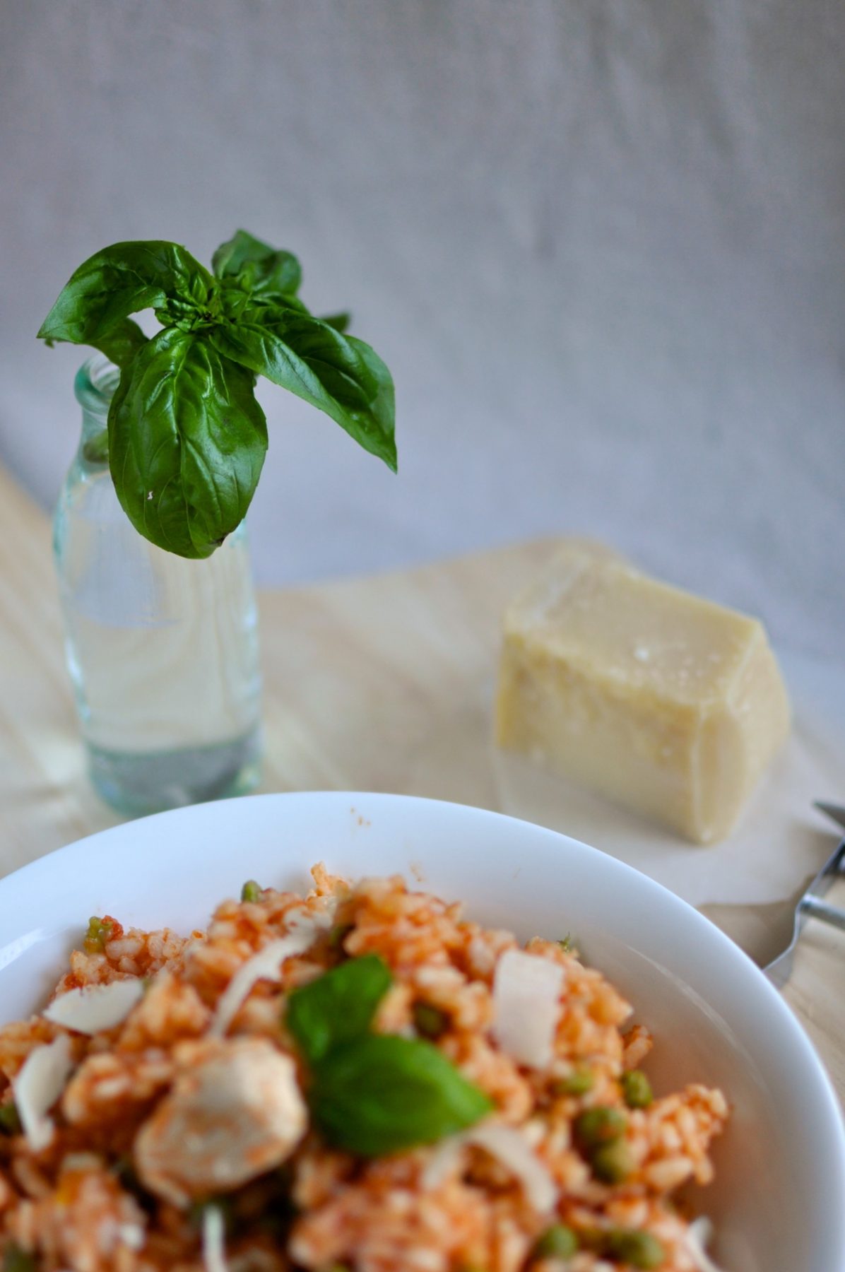 Tomato chicken risotto with basil (simple midweek dinner)