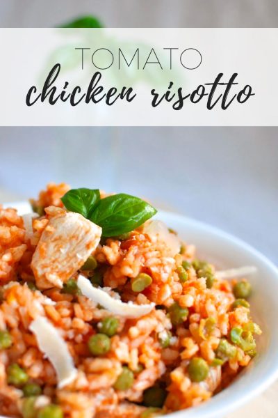 Tomato chicken risotto with basil (simple midweek dinner)