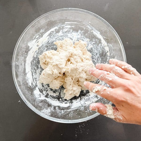Shaggy dough to make ciabatta rolls