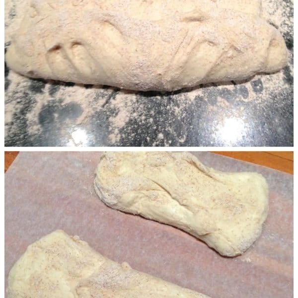 Shaping the dough for ciabatta rolls