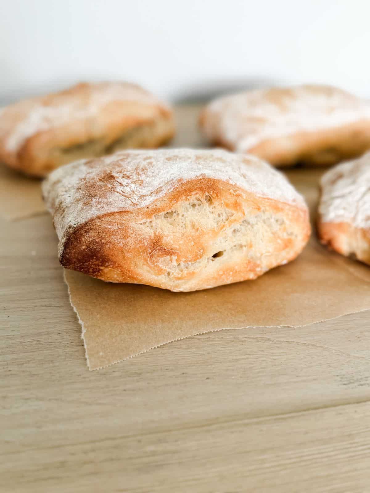 Simple ciabatta rolls dusted with flour
