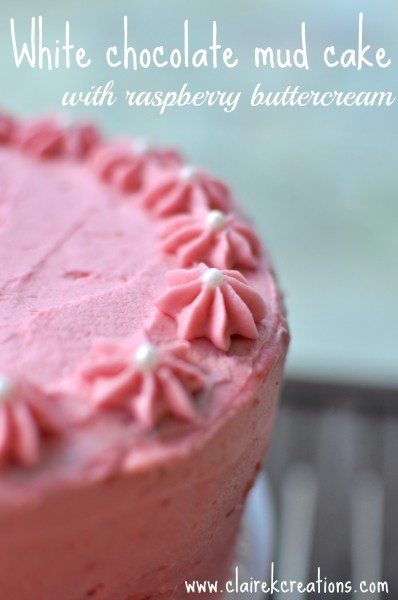 White chocolate mud cake with raspberry buttercream icing