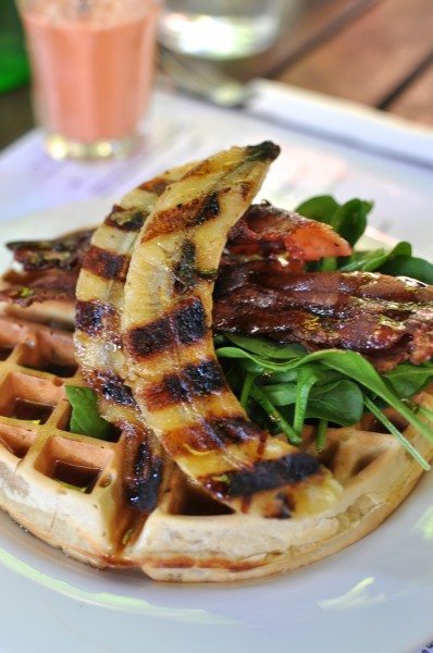 Special - Canadian waffles with grilled bananas and maple bacon