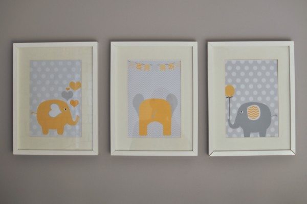 The grey and yellow nursery artwork