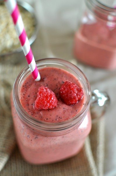 Dairy free raspberry passionfruit and oat smoothie via www.clairekcreations.com
