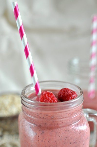Dairy free raspberry passionfruit and oat smoothie via www.clairekcreations.com