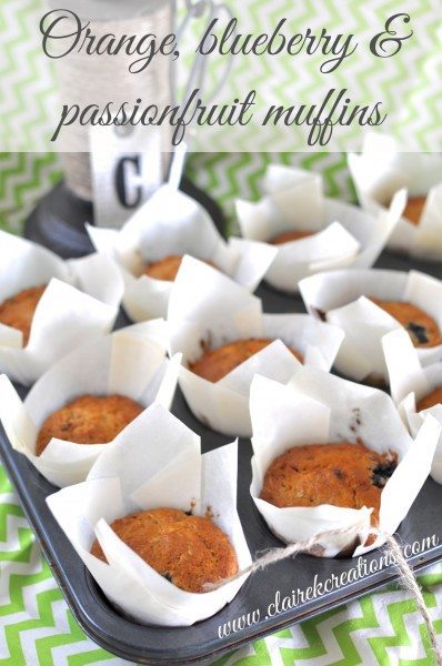 Orange passionfruit and blueberry muffins via www.clairekcreations.com