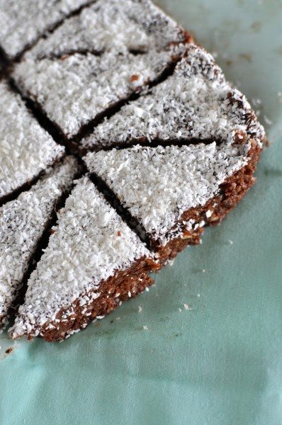 Vegan Paleo chocolate slice with coconut and macadamia via www.clairekcreations.com