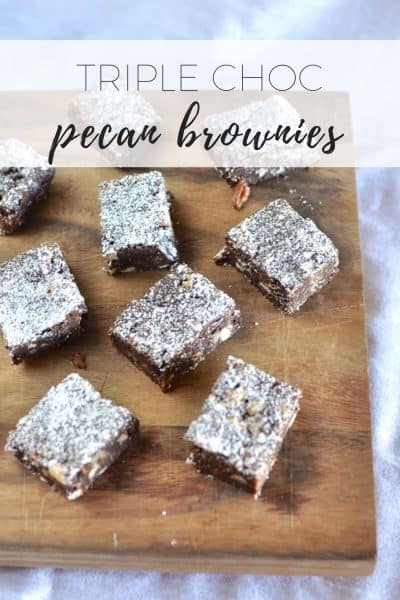 Triple chocolate fudge brownies with pecans 