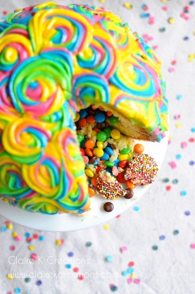 How to make a Piñata cake via www.clairekcreations.com