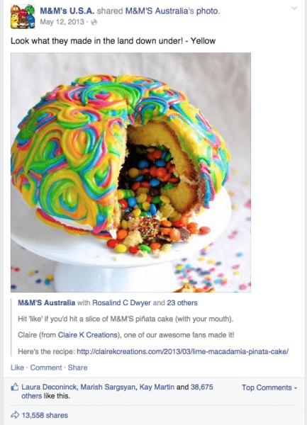 Pinata cake on M&Ms USA Facebook page