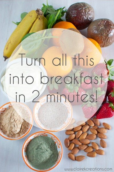 2 minute green smoothie via www.clairekcreations.com