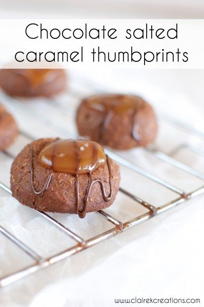 Chocolate salted caramel thumbprints via www.clairekcreations.com