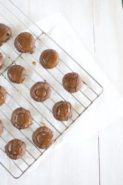 Chocolate salted caramel thumbprints via www.clairekcreations.com