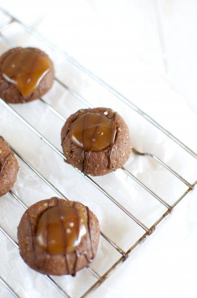 Chocolate salted caramel thumbprints via www.clairekcreations.com