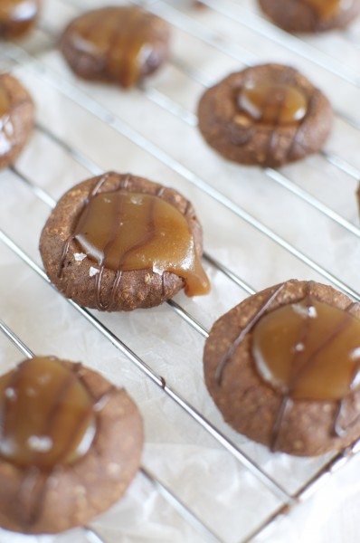 Chocolate salted caramel thumbprints via www.clairekcreations.com