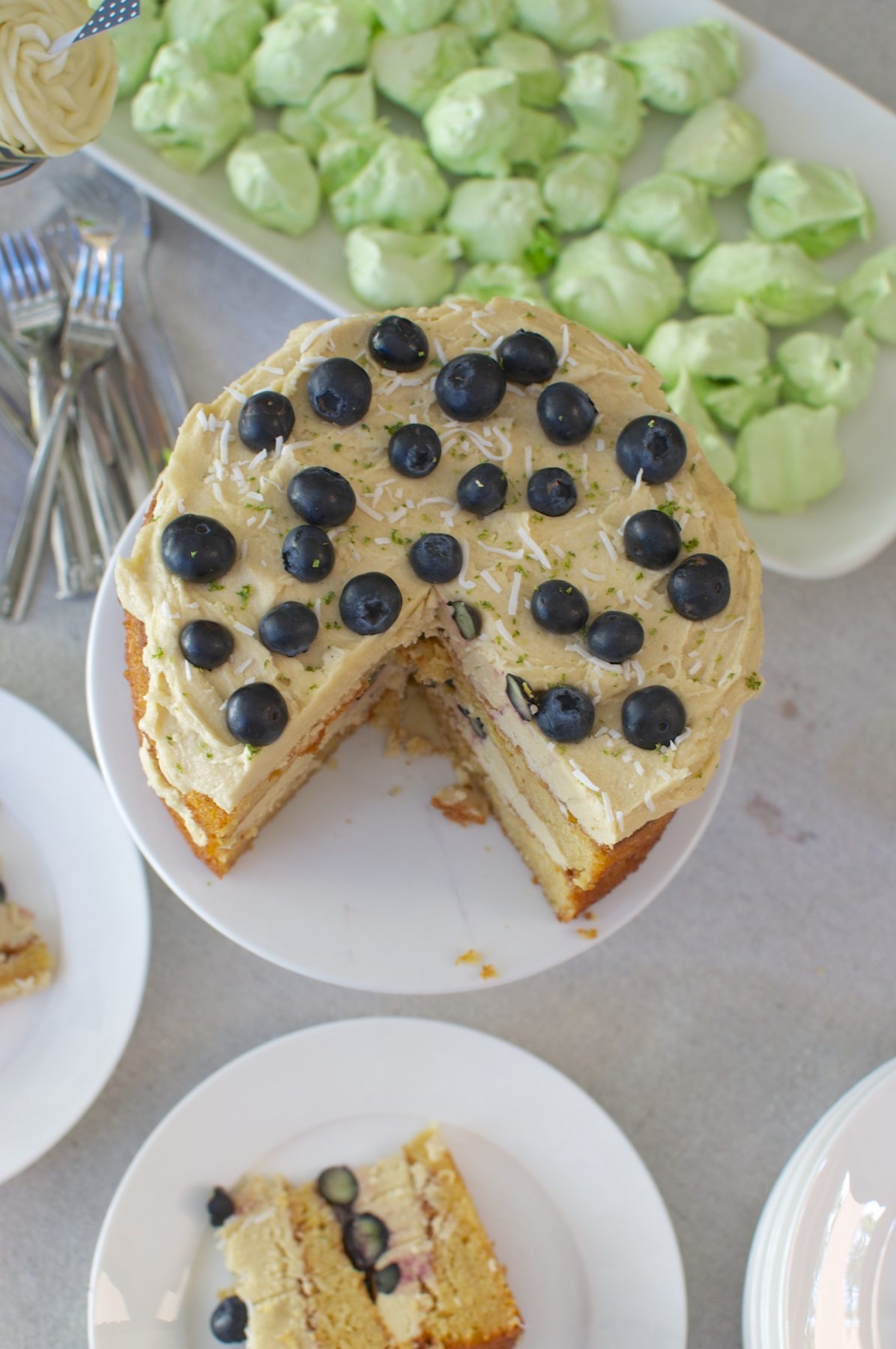 Lime and blueberry cake with coconut via www.clairekcreations.com